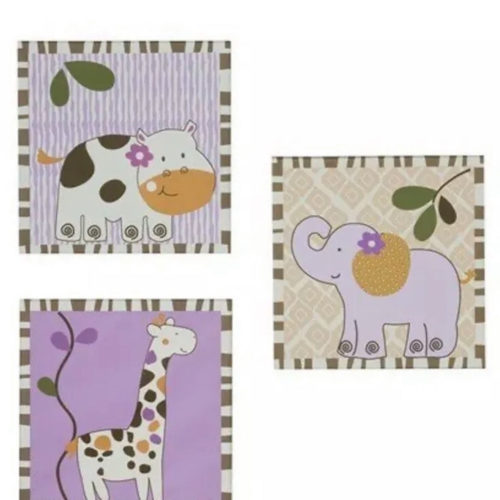 Brand New Cocalo Jacana Baby Girl Pink Canvas Wall Art Set of 3 10" x 10"